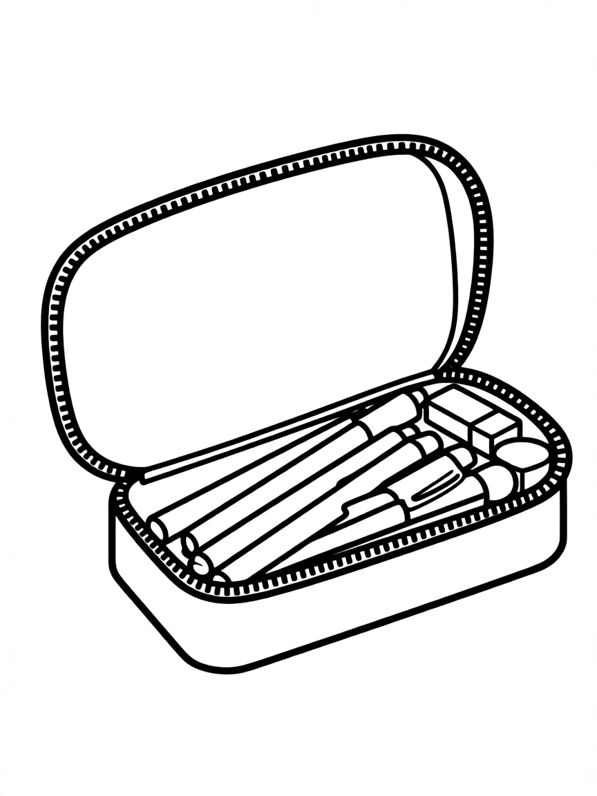 a pencil case filled with colorful pens and erasers