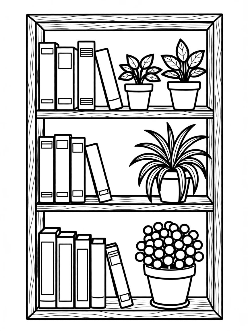 a bookshelf with plants and books
