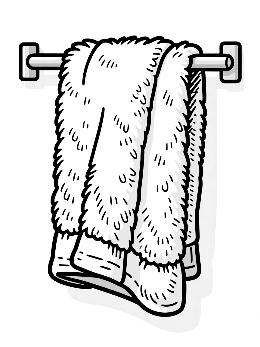 a fluffy towel hanging on a rack