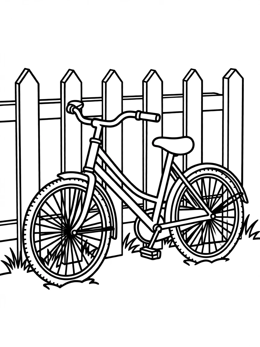a bicycle leaning against a fence
