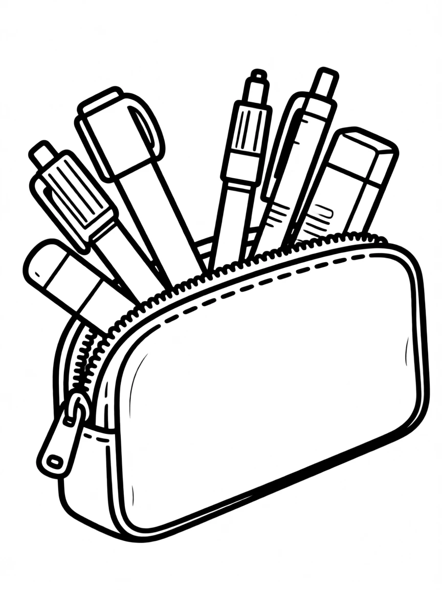 a pencil case filled with colorful pens and erasers