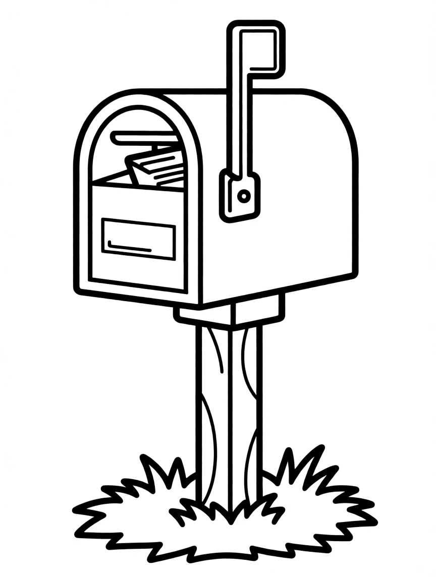 a mailbox with the flag up