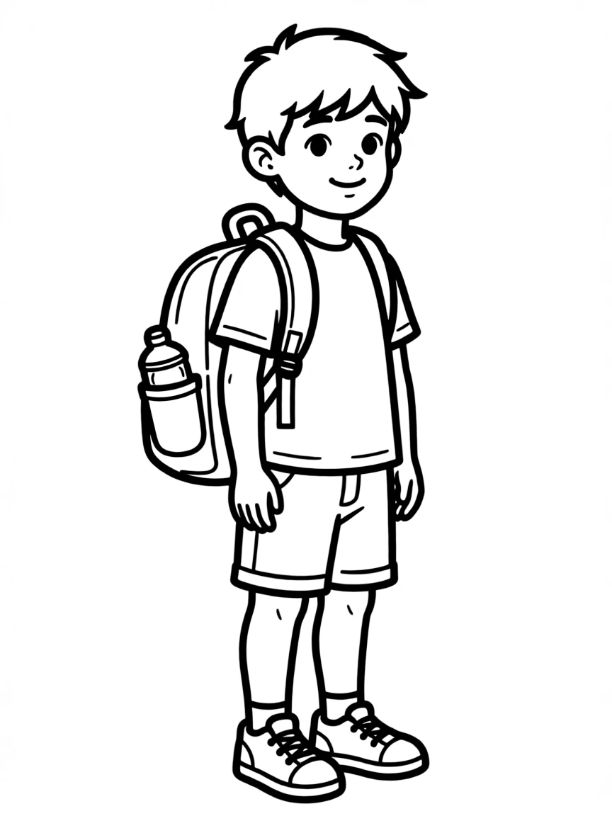 a backpack with a water bottle in the side pocket