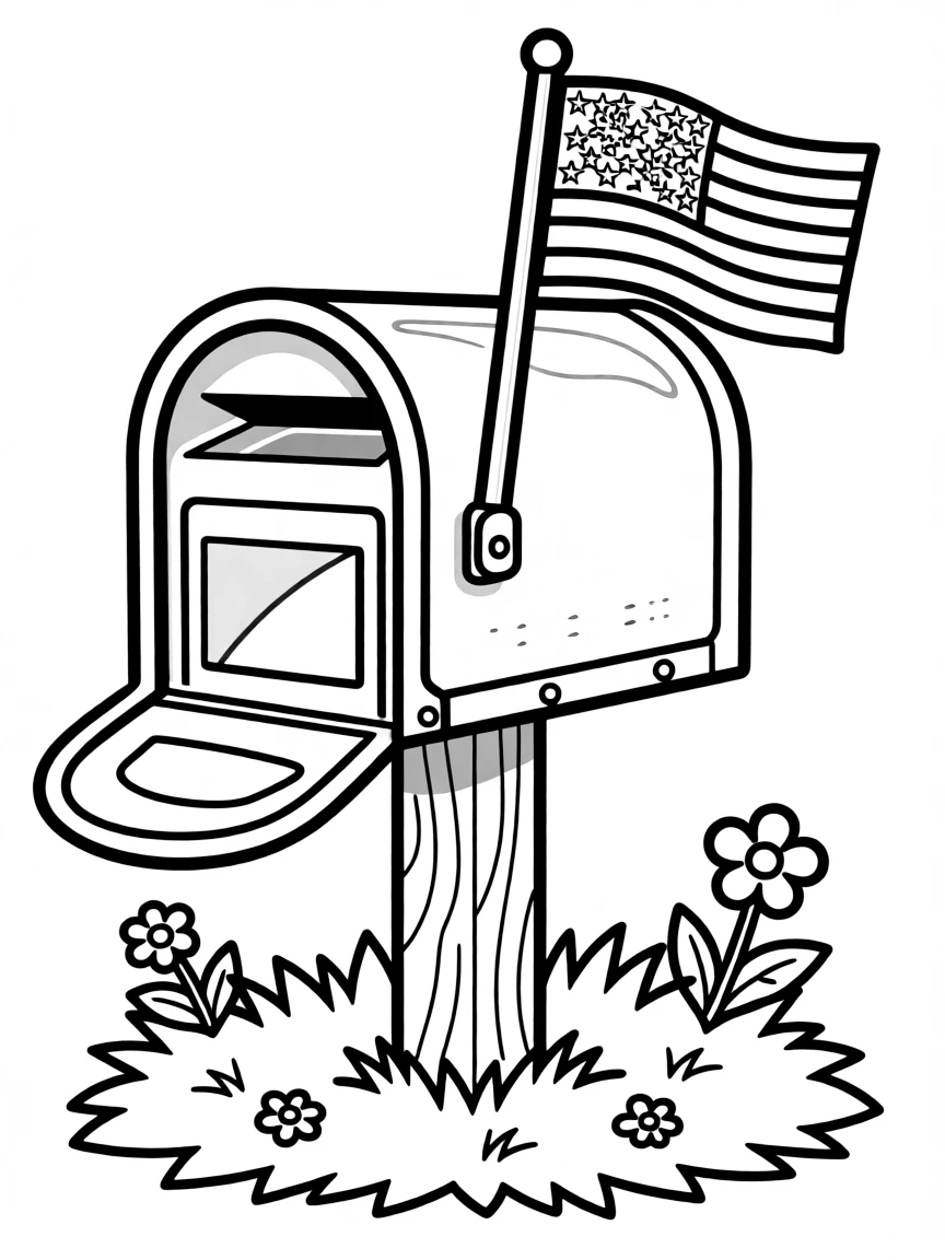 a mailbox with the flag up