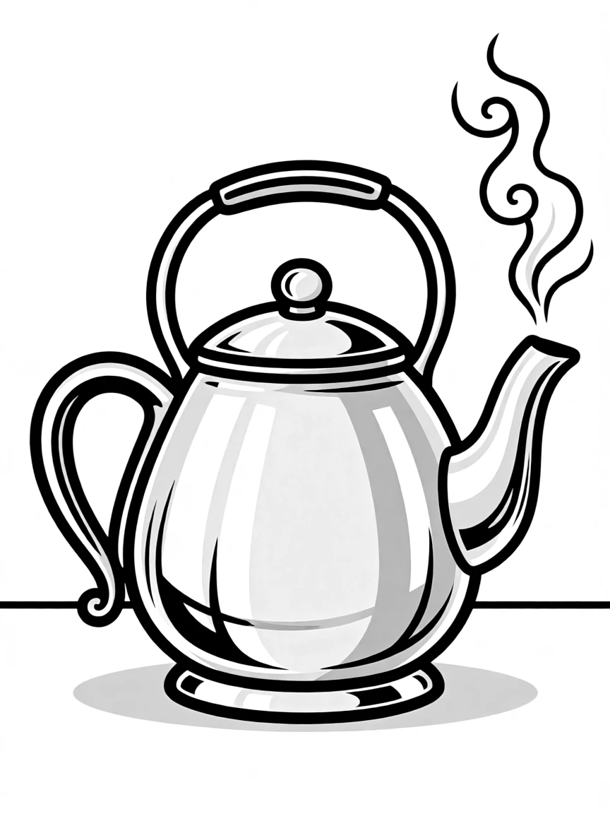 a shiny metal teapot with steam coming out