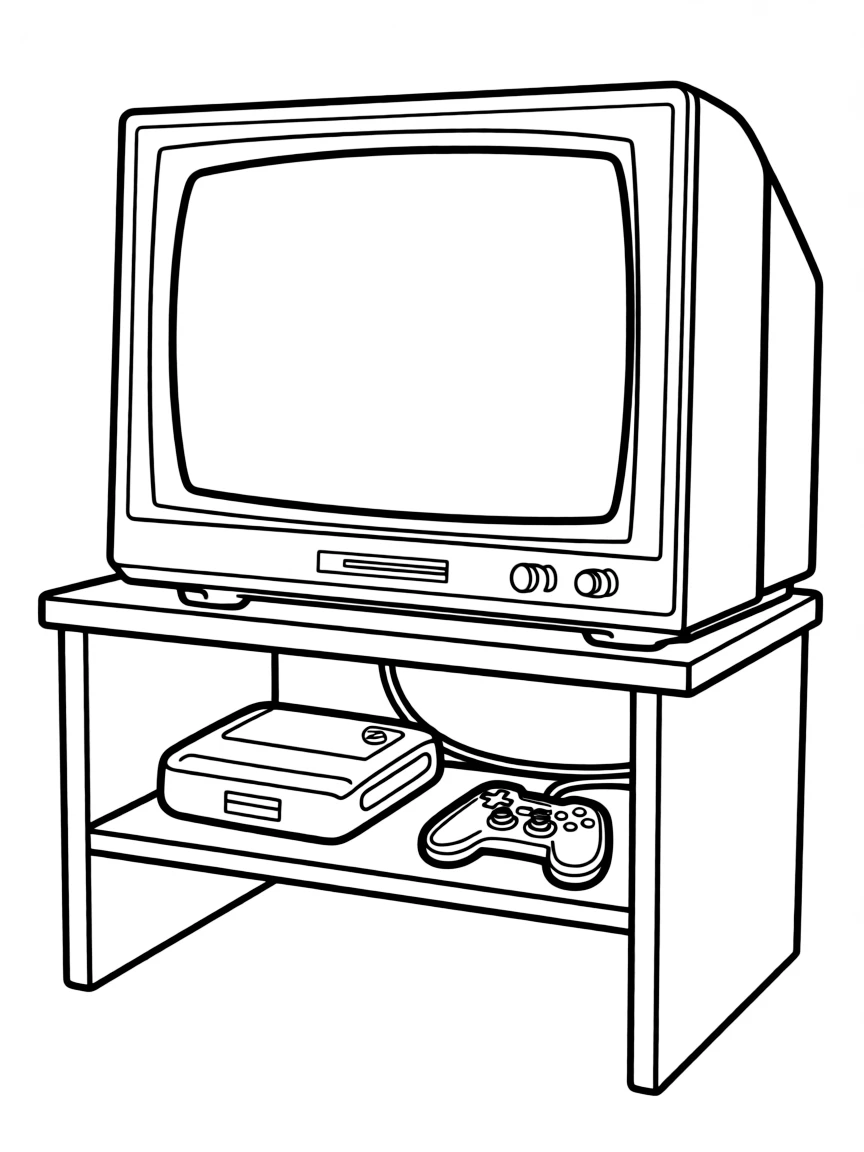 a TV on a stand with a game console nearby