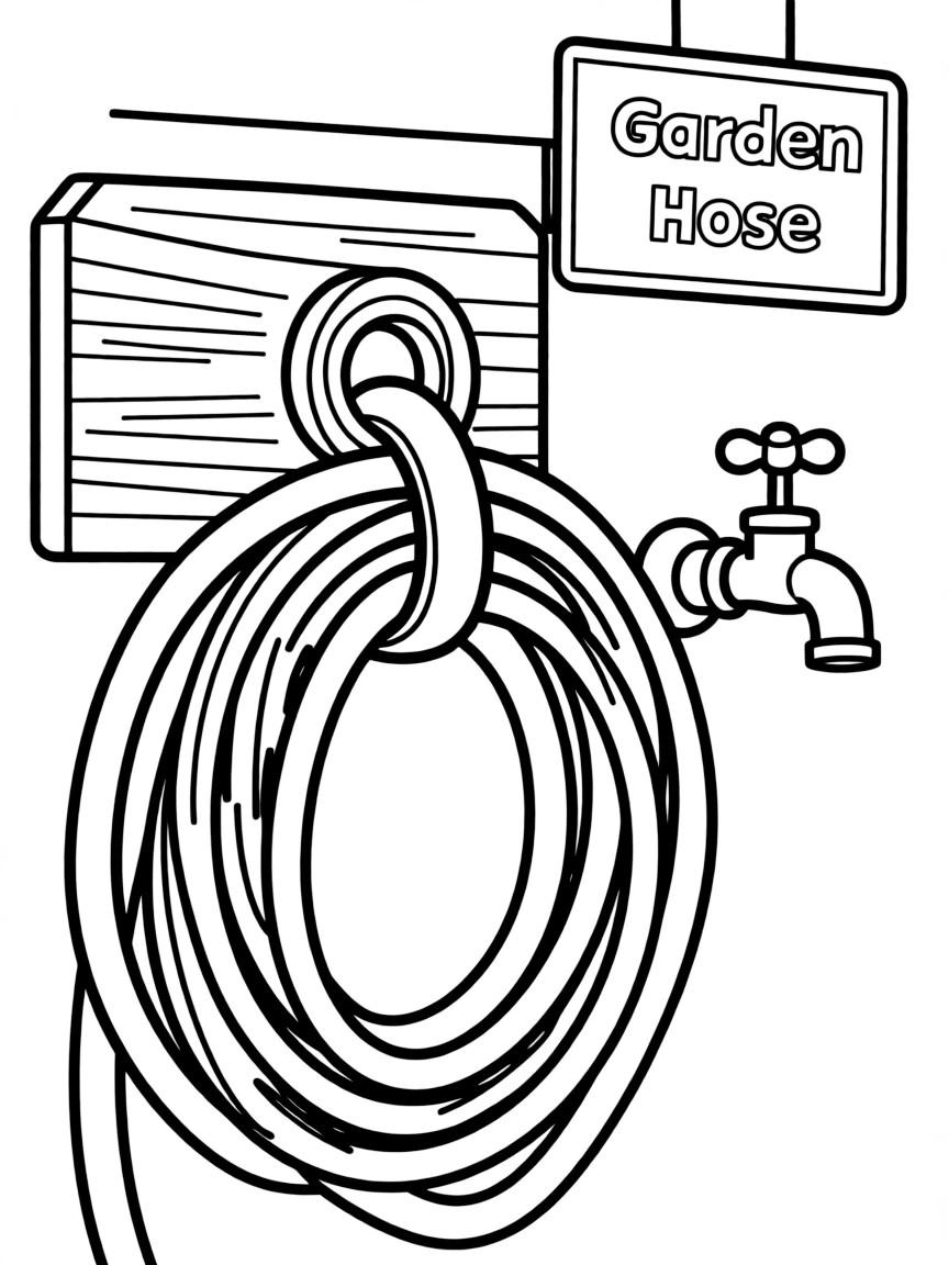 a garden hose coiled on a wall