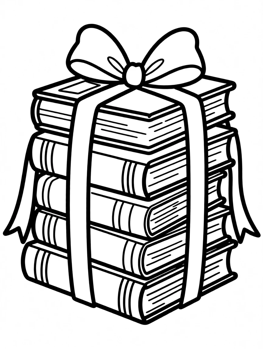 a stack of books tied with a ribbon