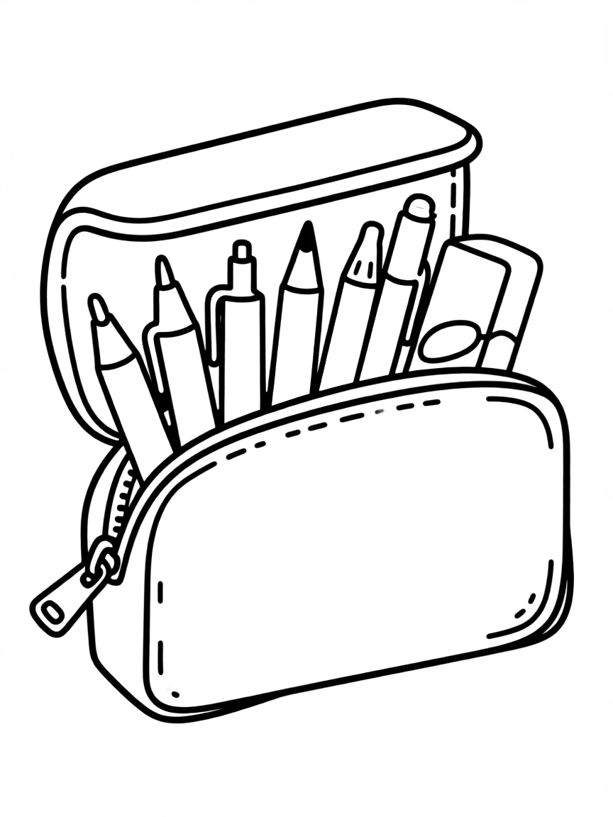 a pencil case filled with colorful pens and erasers