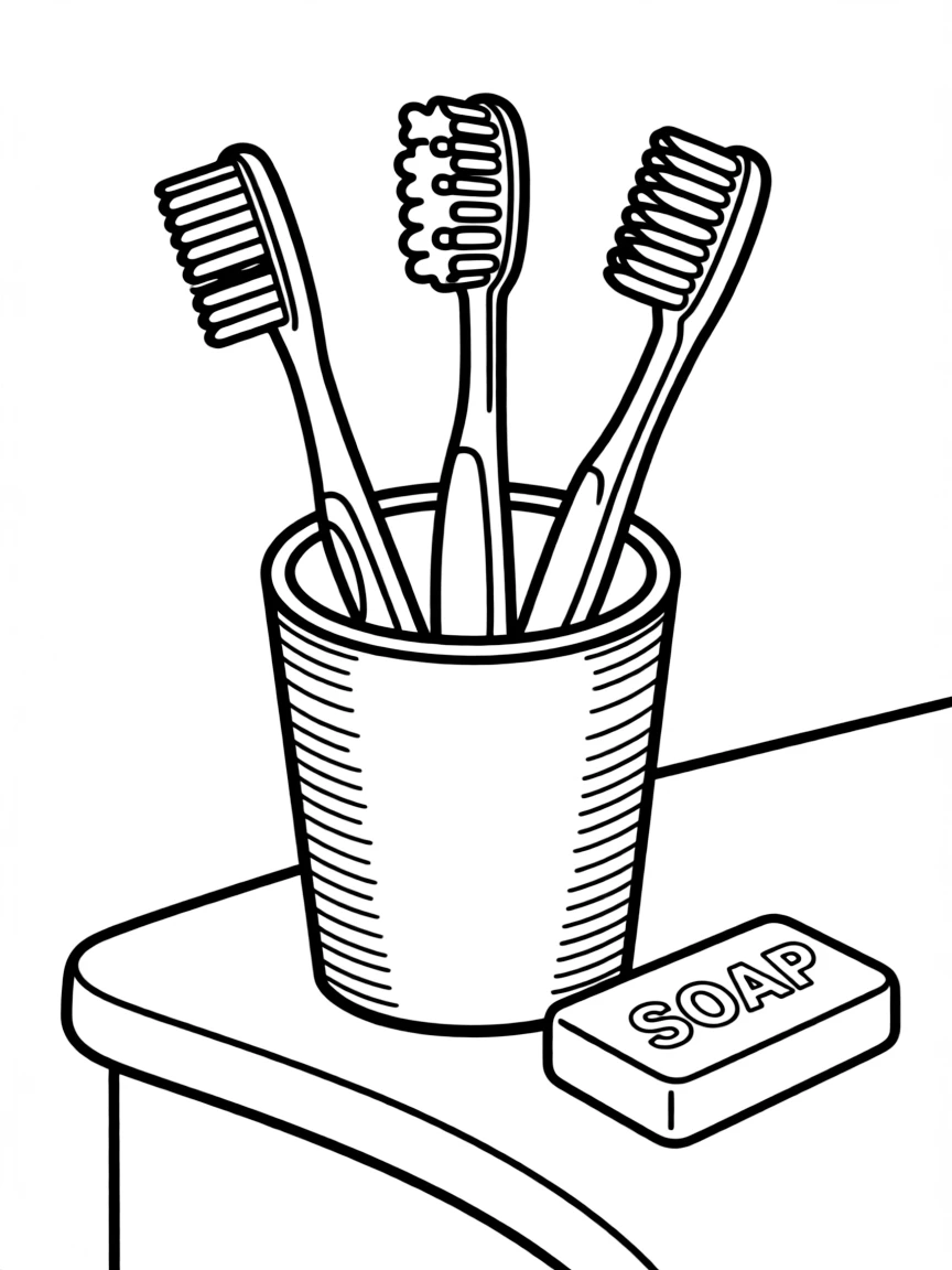 a toothbrush holder with three different colored toothbrushes
