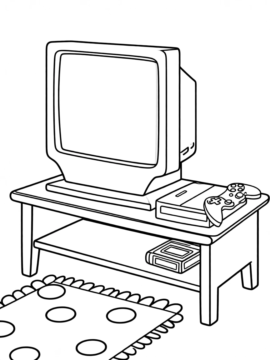 a TV on a stand with a game console nearby