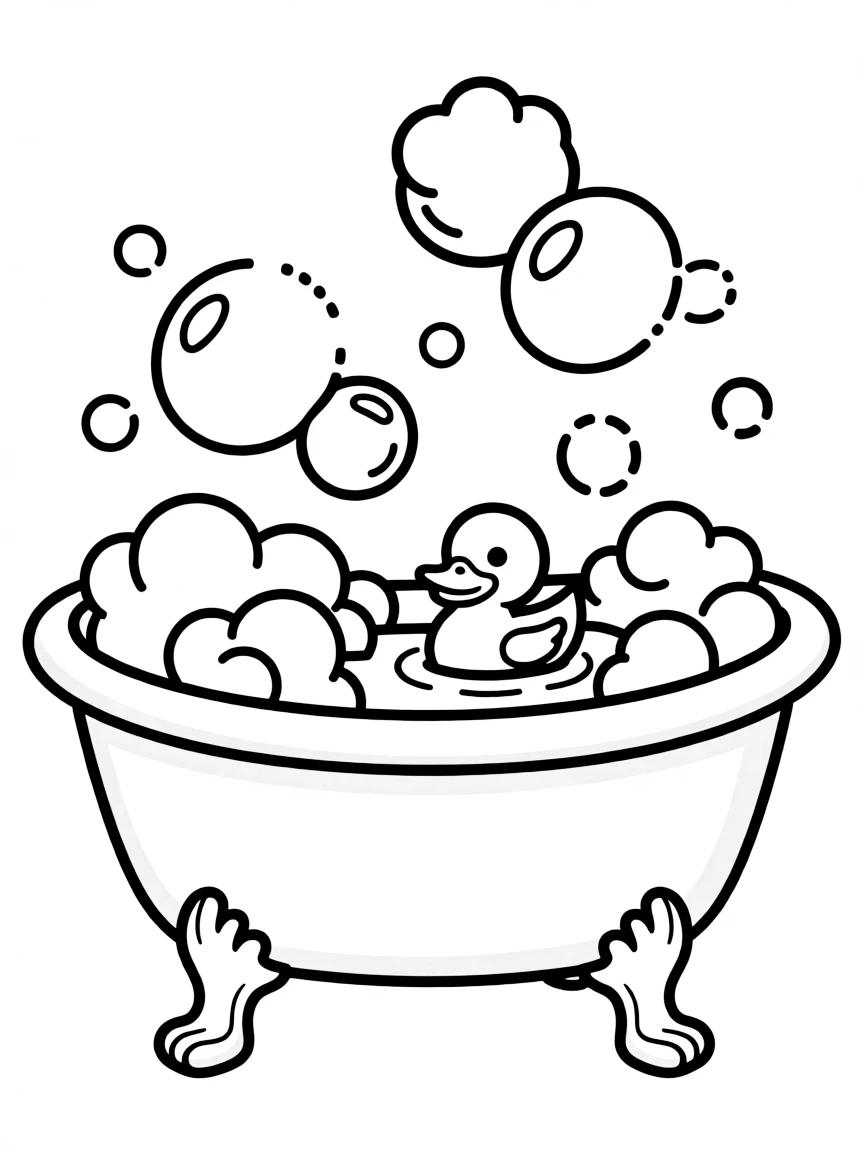 a bathtub with bubbles and a rubber duck