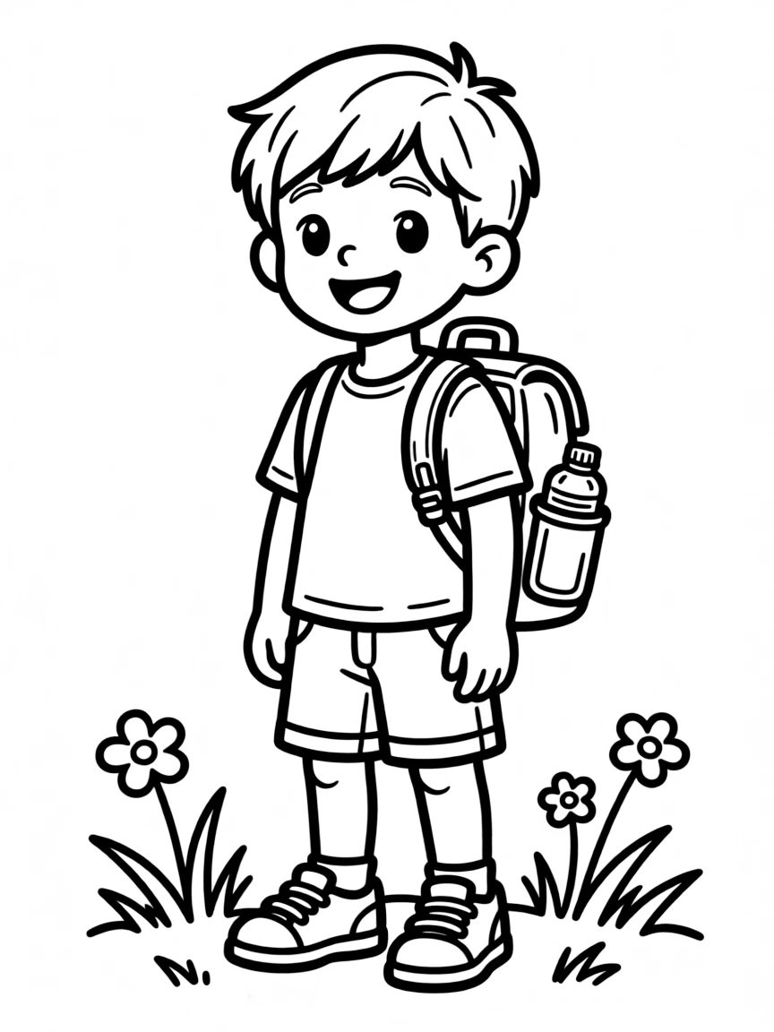 a backpack with a water bottle in the side pocket
