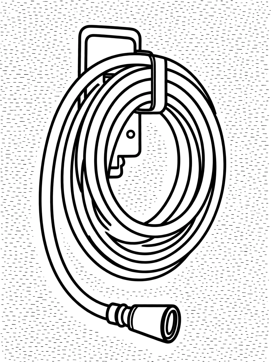 a garden hose coiled on a wall