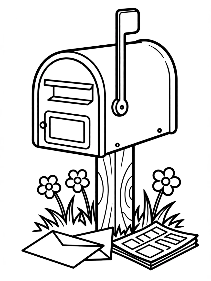 a mailbox with the flag up