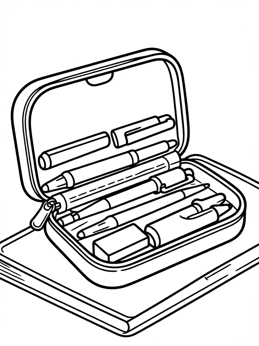 a pencil case filled with colorful pens and erasers