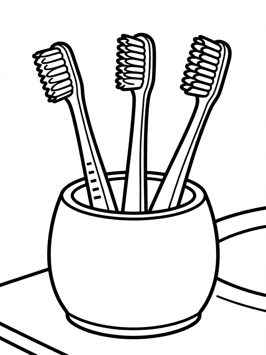 a toothbrush holder with three different colored toothbrushes