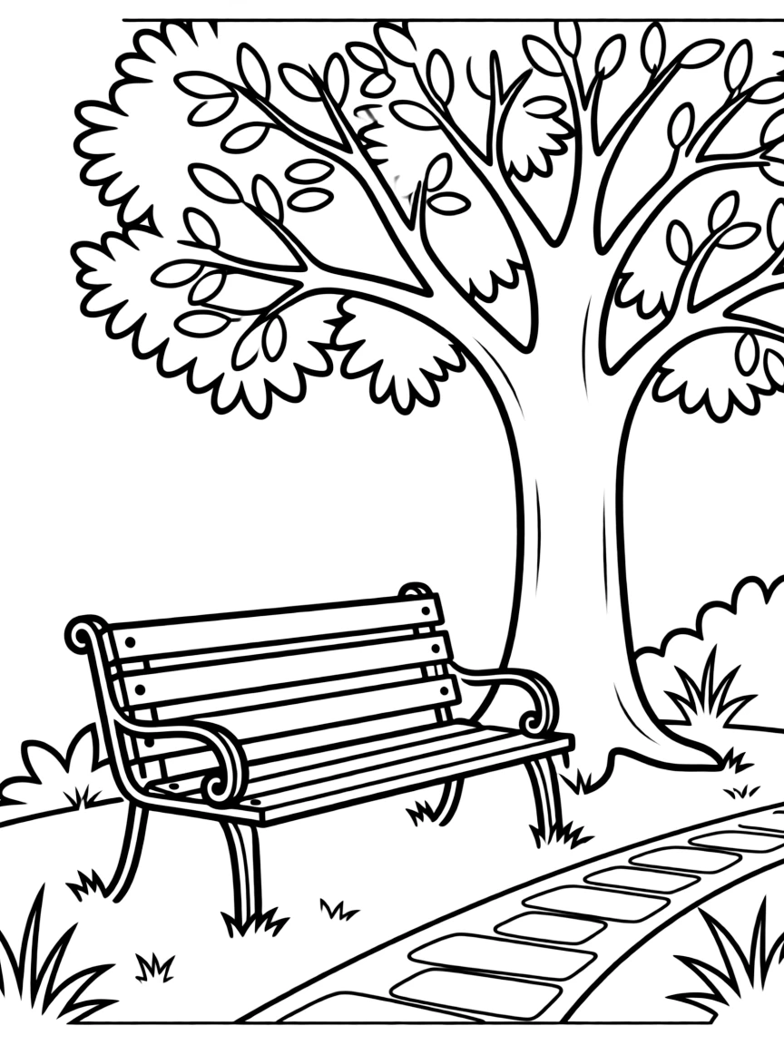 a park bench under a tree