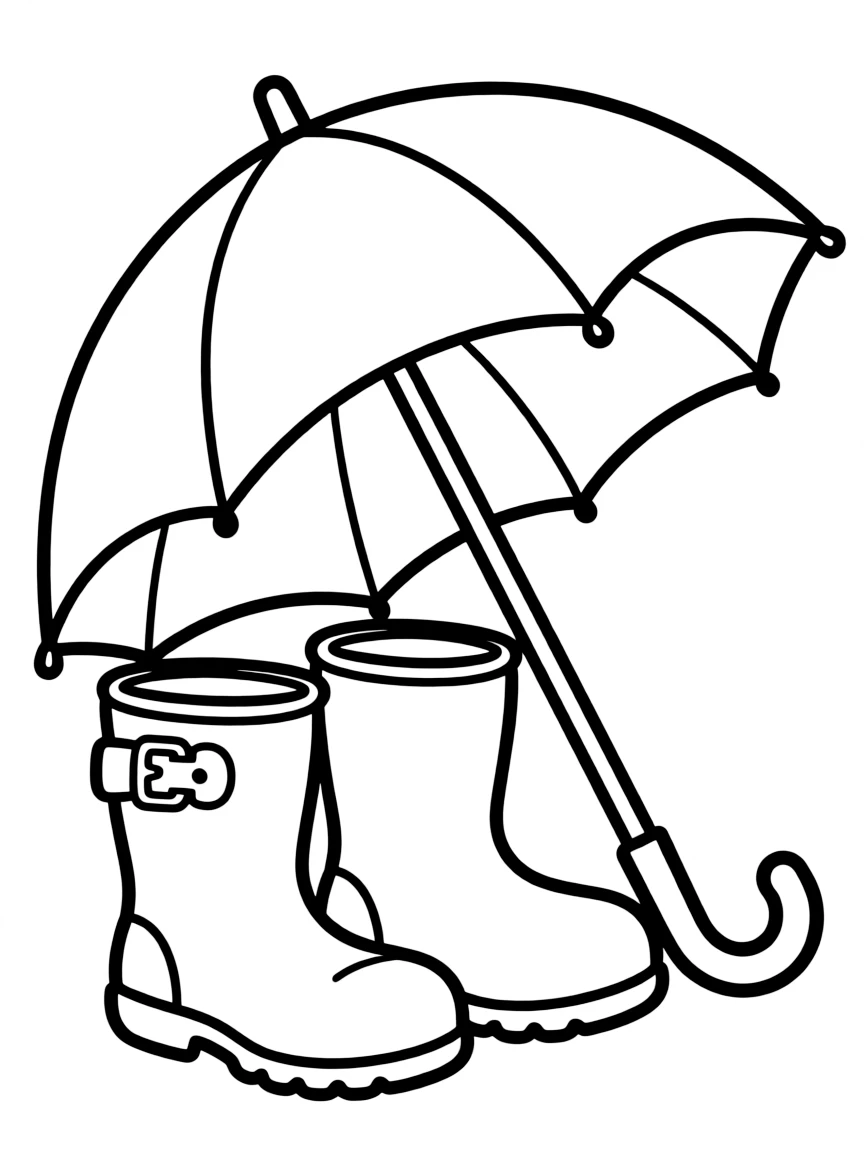 a pair of rain boots and an umbrella