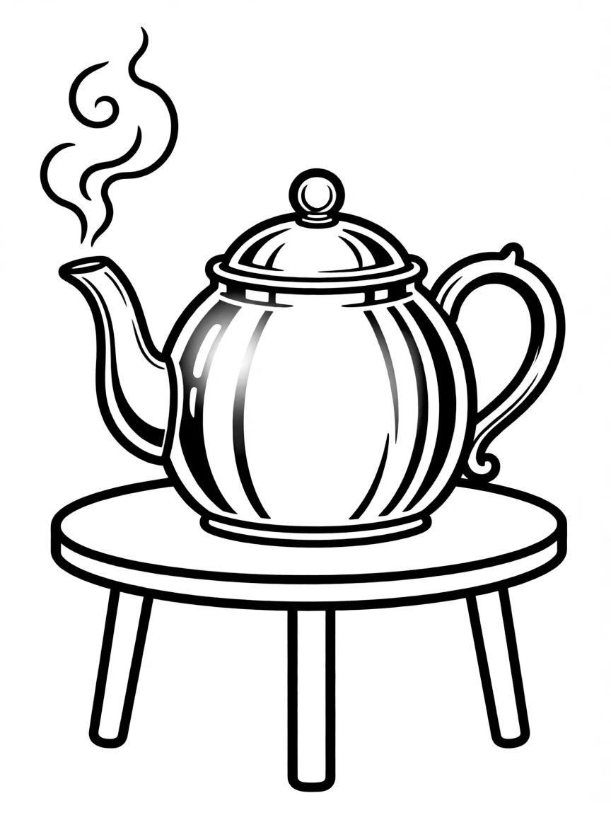 a shiny metal teapot with steam coming out