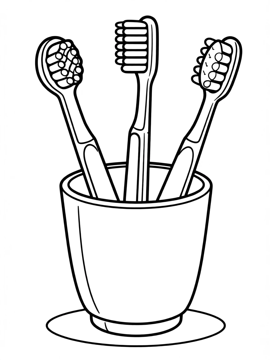 a toothbrush holder with three different colored toothbrushes