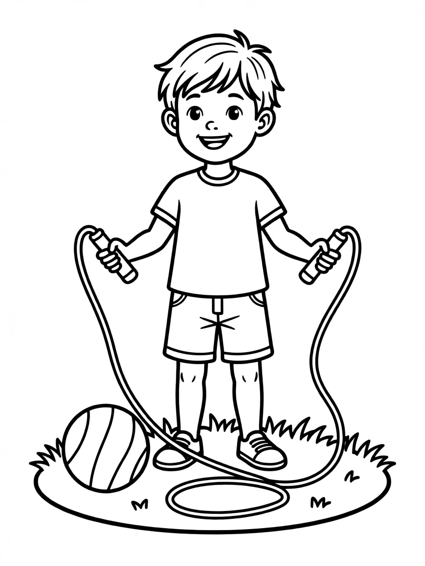 a bouncy ball and jump rope on the ground