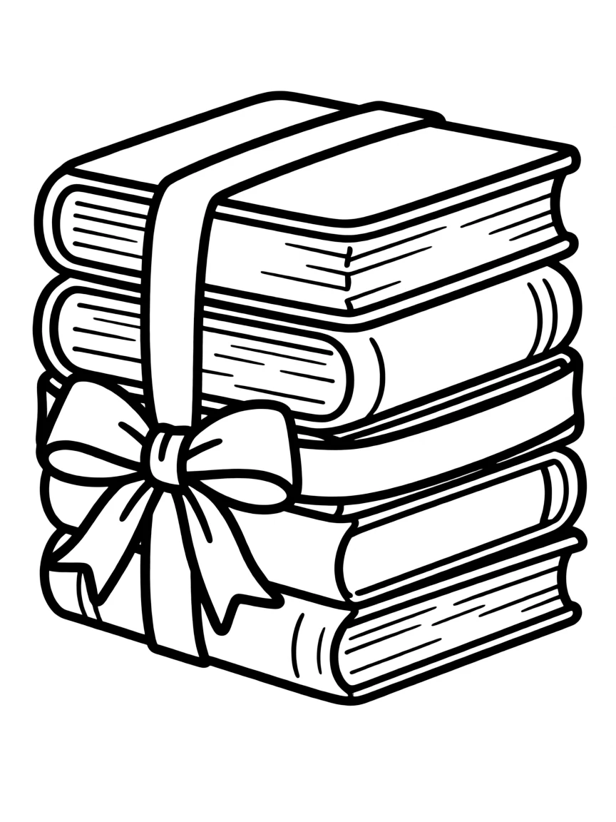 a stack of books tied with a ribbon