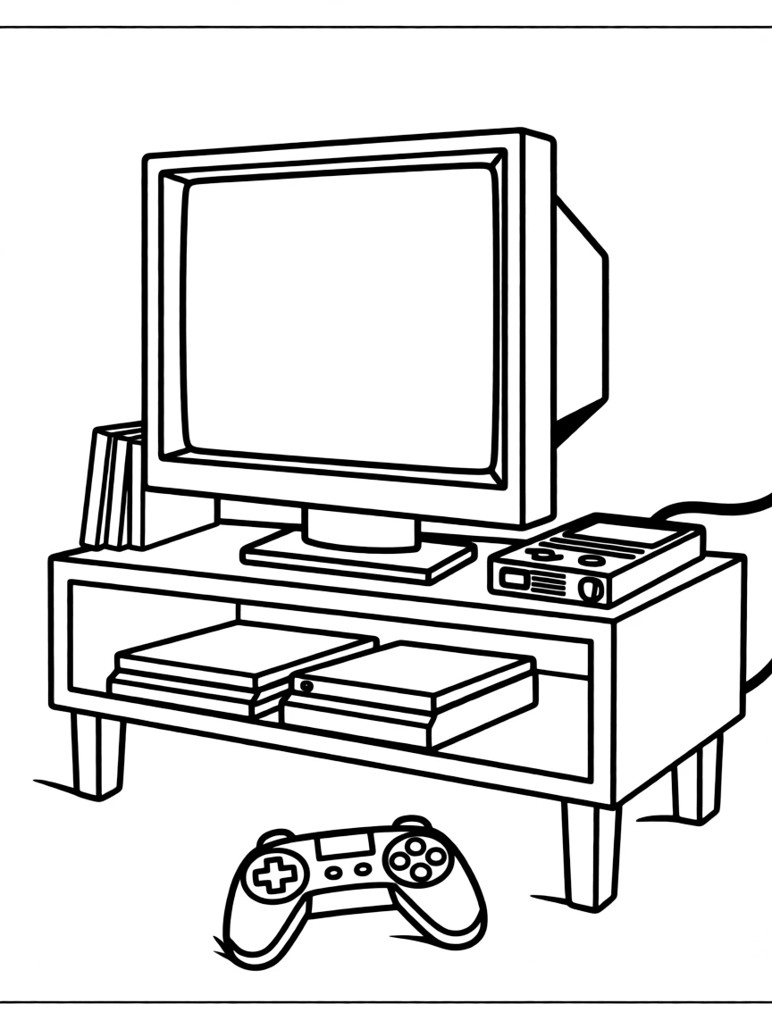 a TV on a stand with a game console nearby