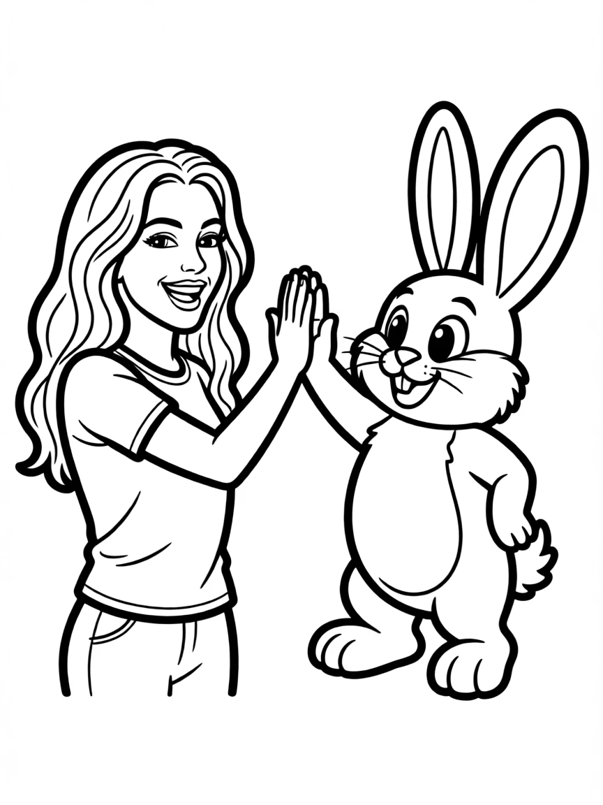 Shakira giving a high five to a cartoon animal friend – a fun and kid-friendly coloring page.