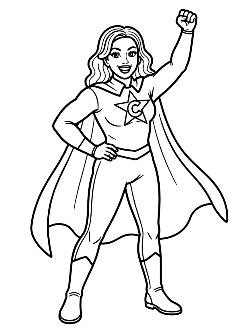 Cardi B dressed as a superhero, ready to save the day – a fun and kid-friendly coloring page.