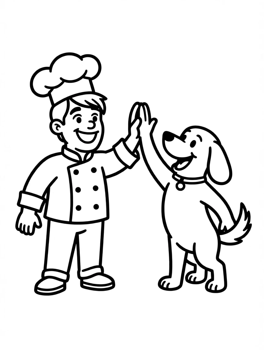 Gordon Ramsay giving a high five to a cartoon animal friend – a fun and kid-friendly coloring page.