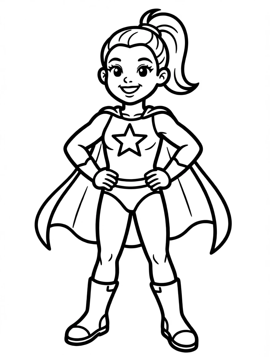 Simone Biles dressed as a superhero, ready to save the day – a fun and kid-friendly coloring page.