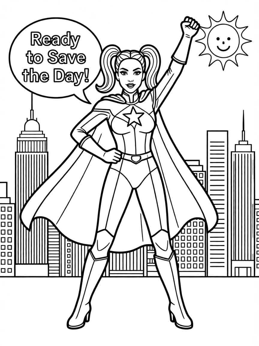 Lady Gaga dressed as a superhero, ready to save the day – a fun and kid-friendly coloring page.