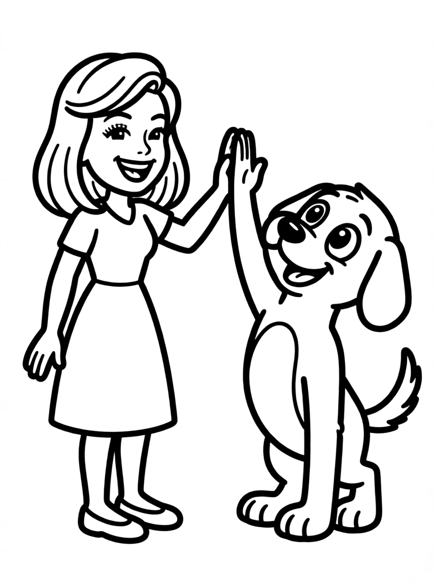 Lady Gaga giving a high five to a cartoon animal friend – a fun and kid-friendly coloring page.