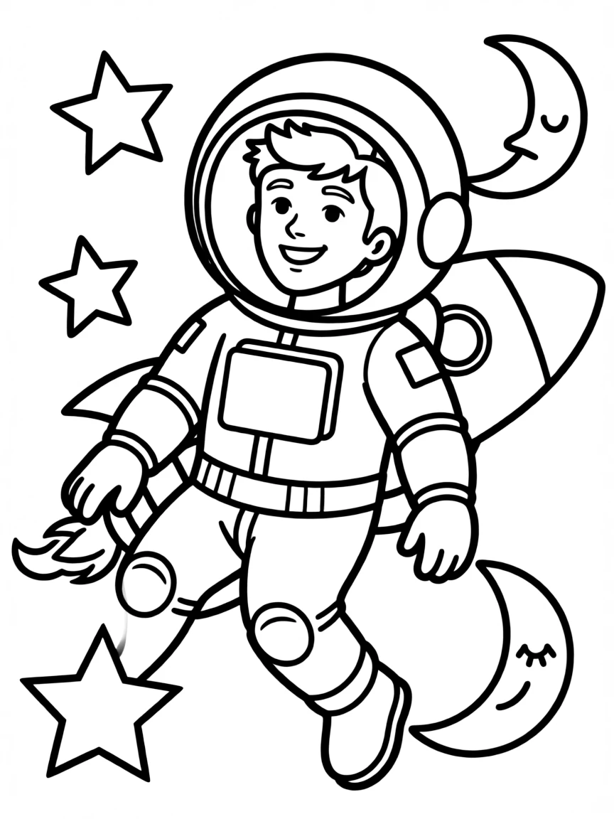 Taylor Lautner exploring space in an astronaut suit – a fun and kid-friendly coloring page.