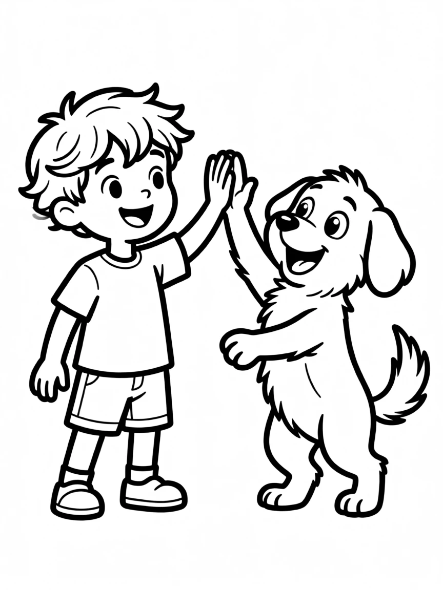 Timothée Chalamet giving a high five to a cartoon animal friend – a fun and kid-friendly coloring page.