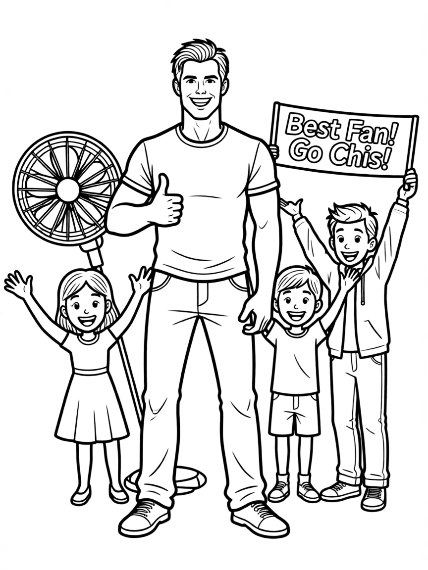 Chris Hemsworth posing with cartoon versions of their fans – a fun and kid-friendly coloring page.