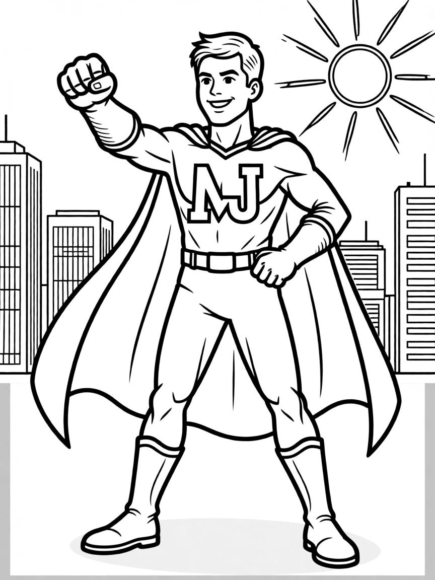 Michael Jordan dressed as a superhero, ready to save the day – a fun and kid-friendly coloring page.
