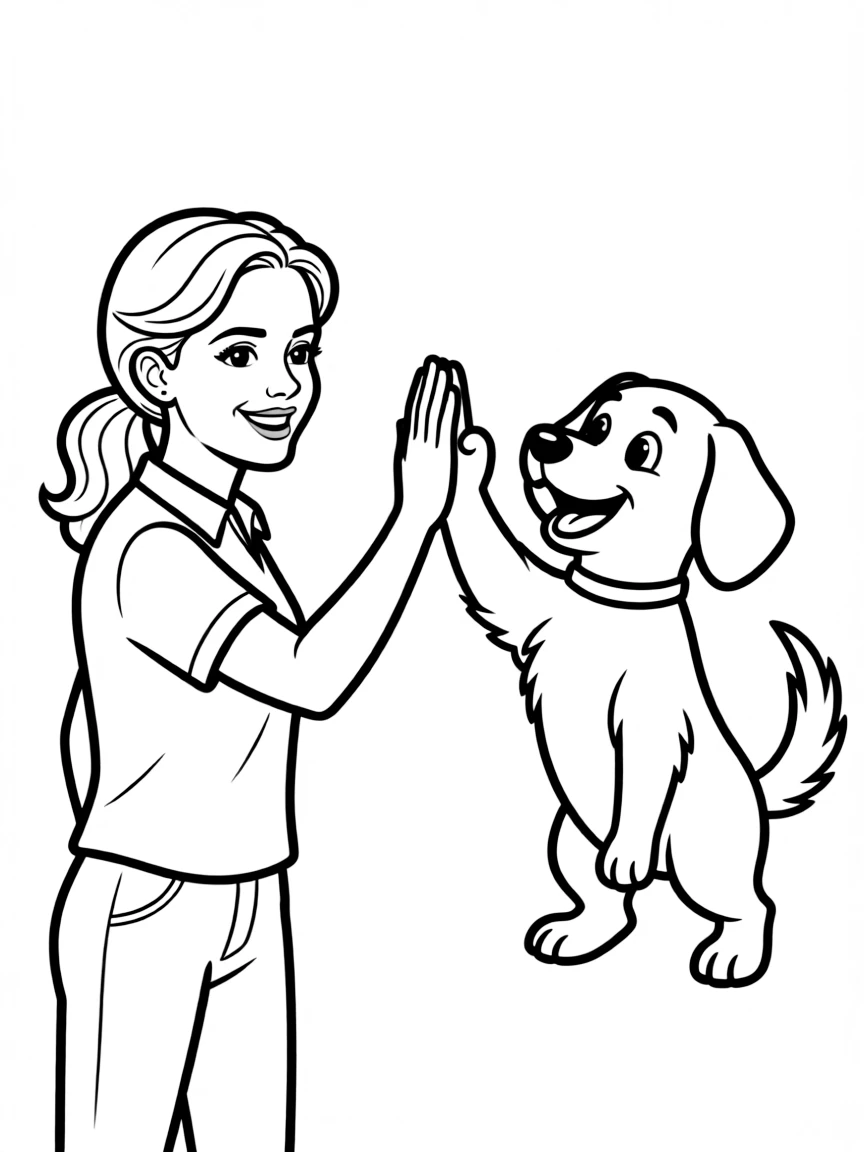 Anne Hathaway giving a high five to a cartoon animal friend – a fun and kid-friendly coloring page.