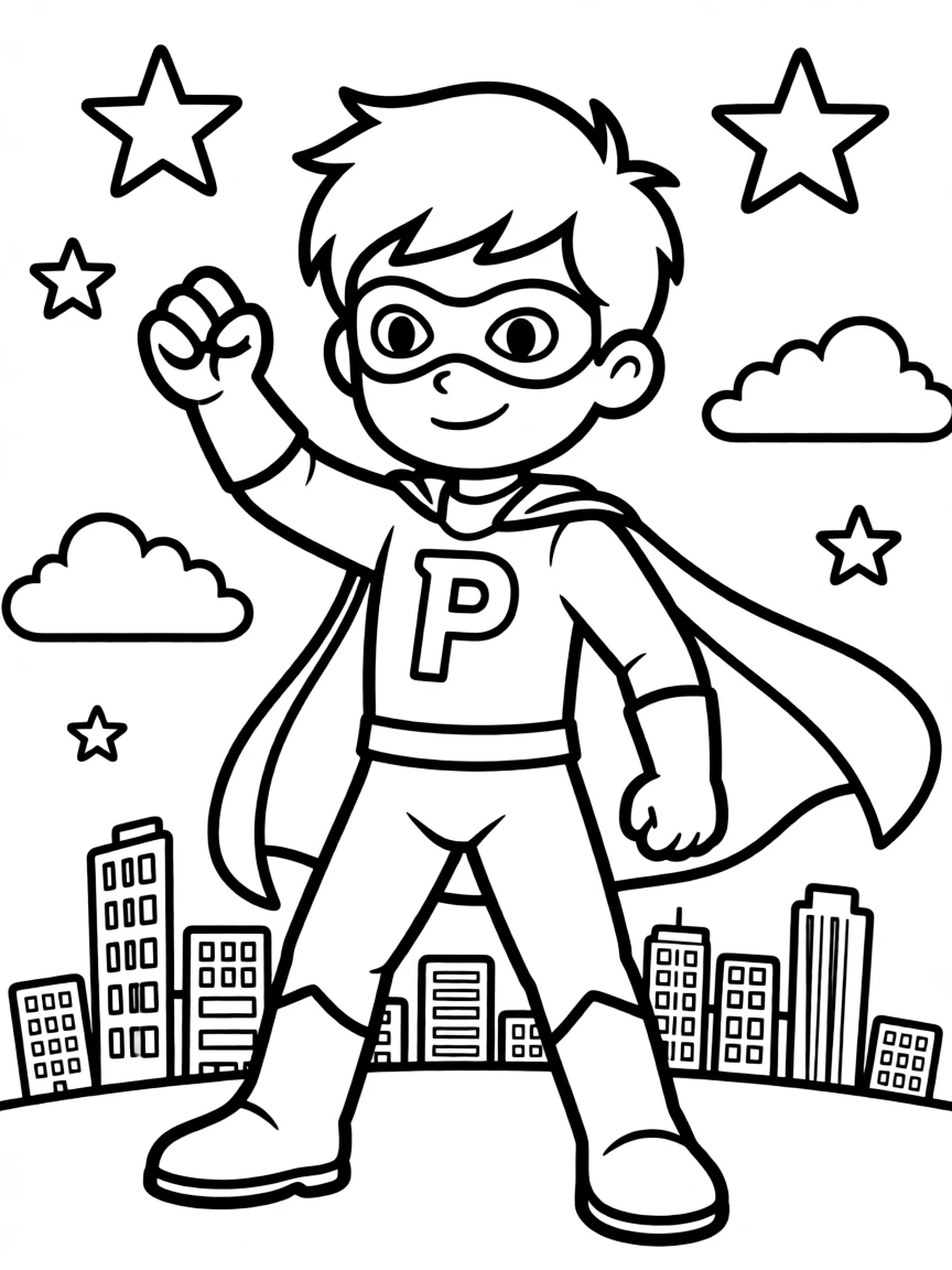 PewDiePie dressed as a superhero, ready to save the day – a fun and kid-friendly coloring page.