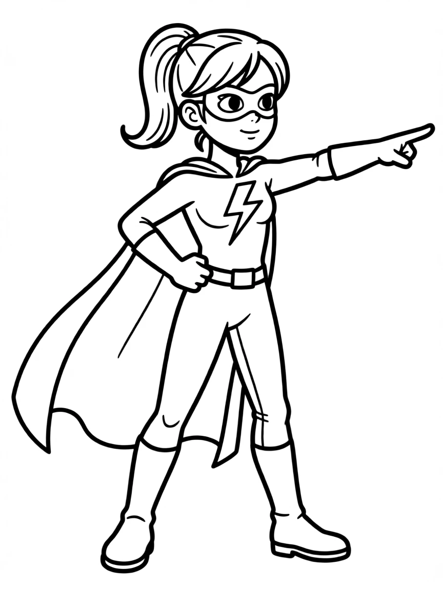 Emma Watson dressed as a superhero, ready to save the day – a fun and kid-friendly coloring page.