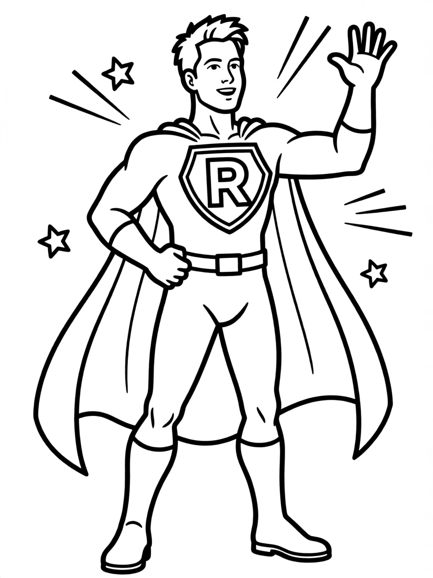 Robert Downey Jr. dressed as a superhero, ready to save the day – a fun and kid-friendly coloring page.