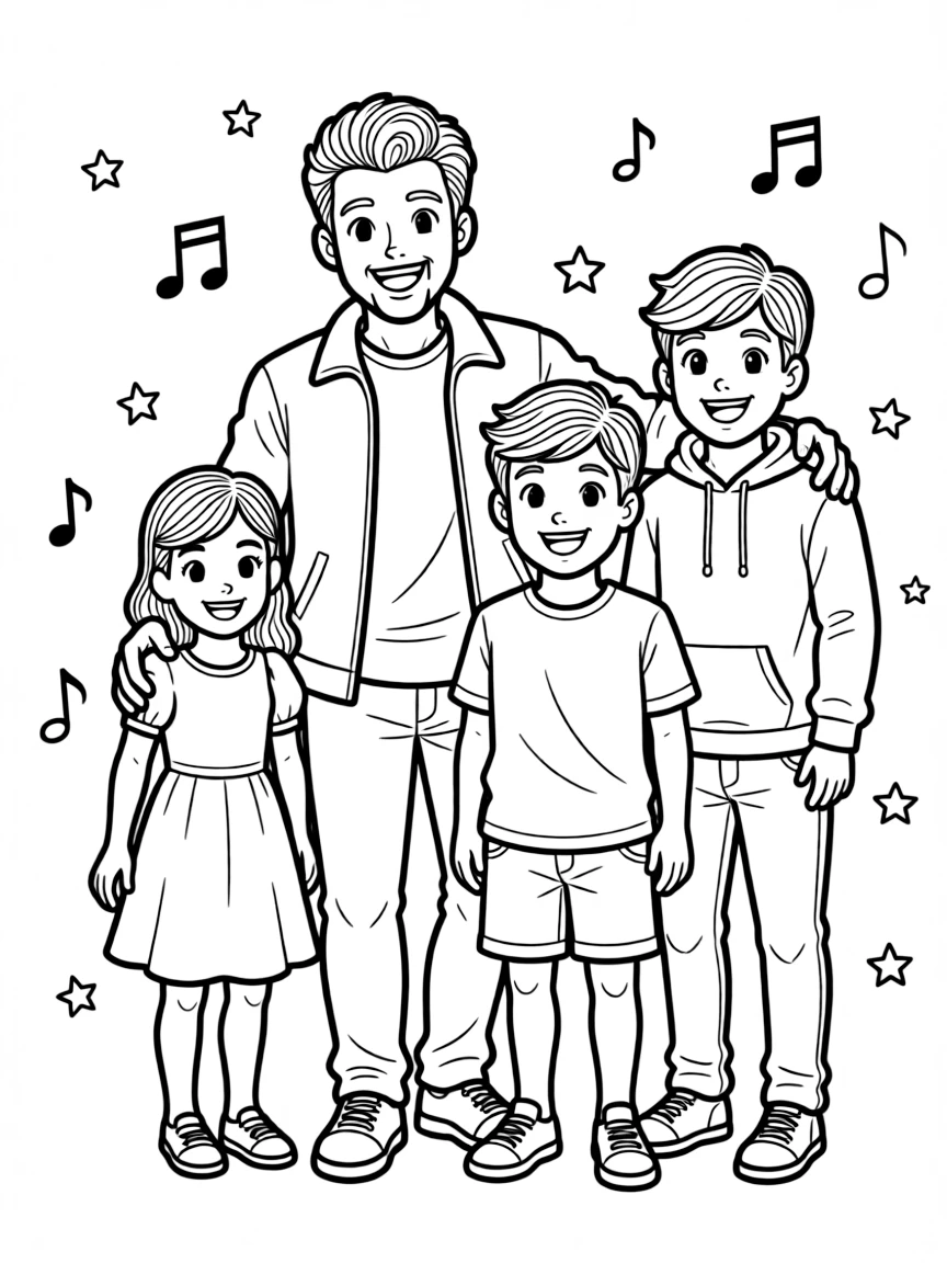 Zayn Malik posing with cartoon versions of their fans – a fun and kid-friendly coloring page.