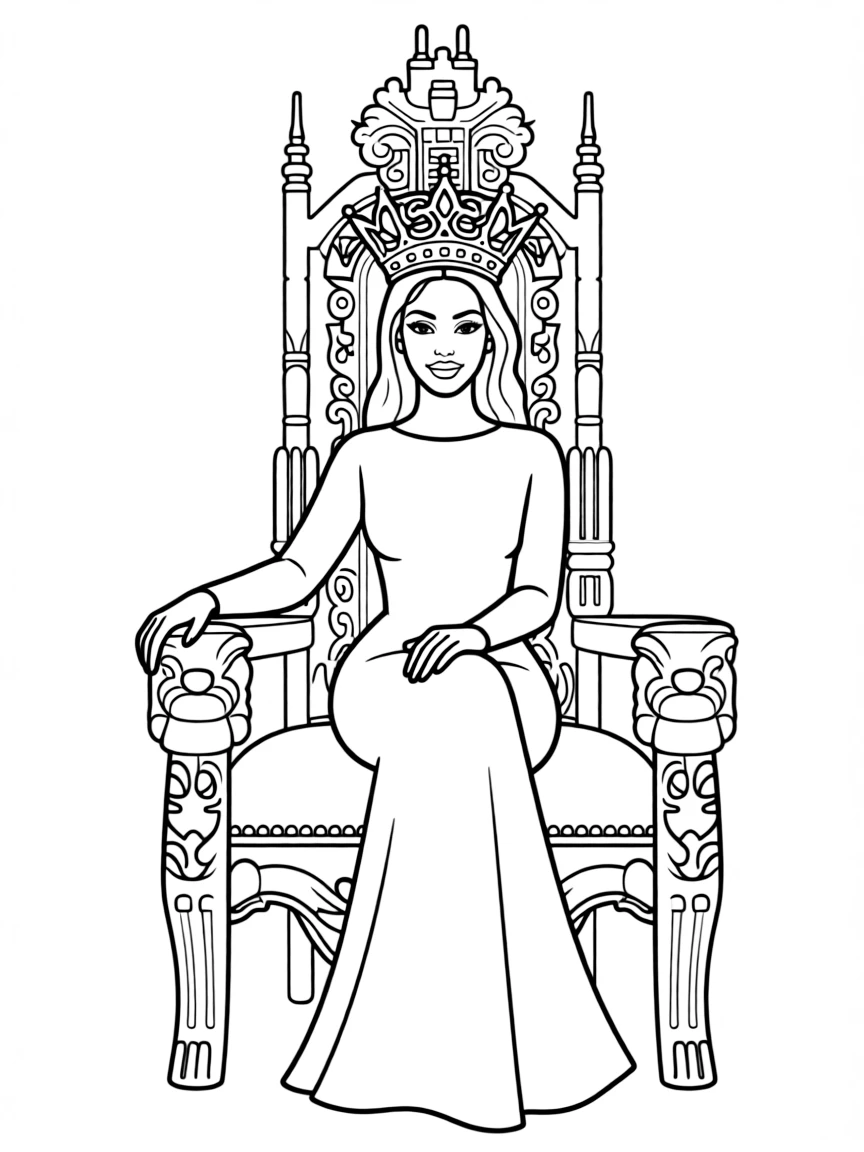 Rihanna sitting on a throne with a crown.