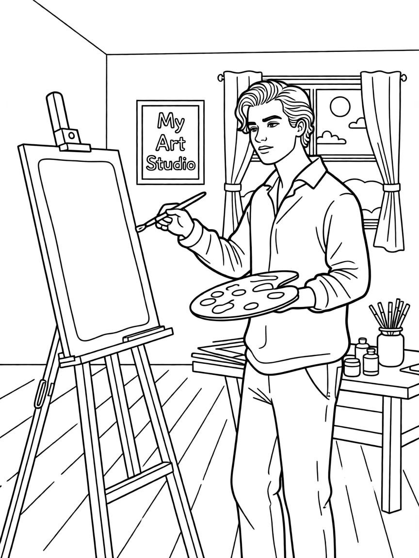Harry Styles painting a picture at an art studio.