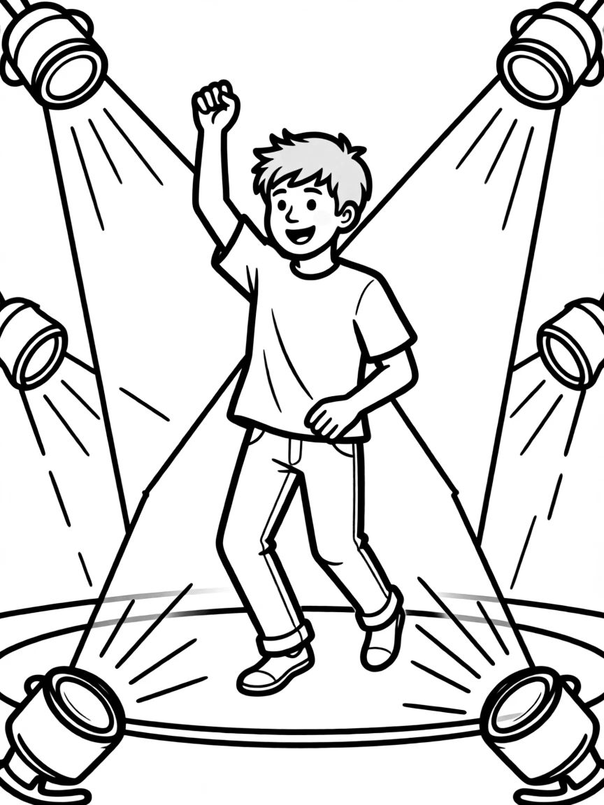 Ed Sheeran dancing on a stage with spotlights and fun outfits.
