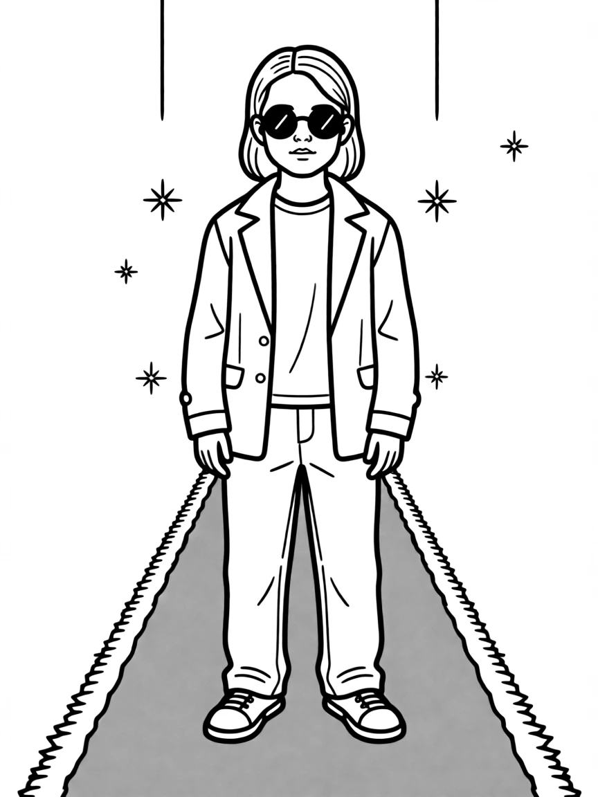 Greta Thunberg posing with sunglasses and a cool outfit on the red carpet.