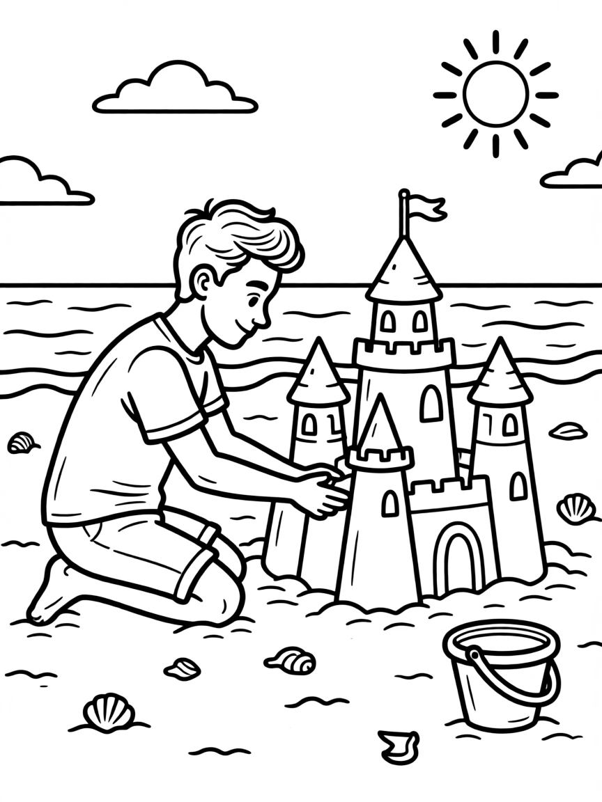 Zayn Malik building a sandcastle at the beach.