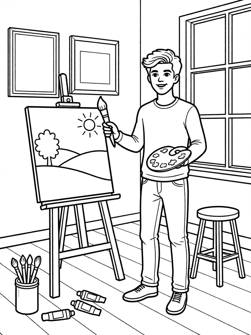 Shawn Mendes painting a picture at an art studio.