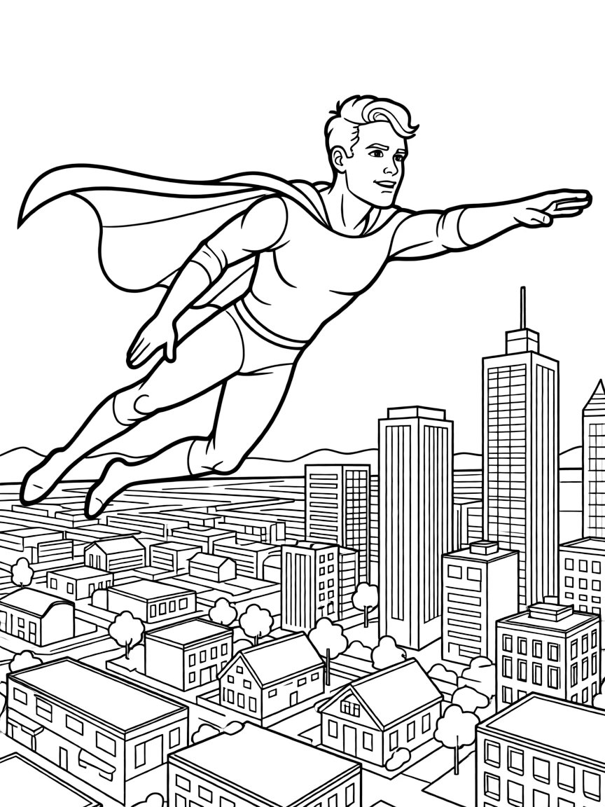 Will Smith wearing a superhero cape and flying over a cityscape.